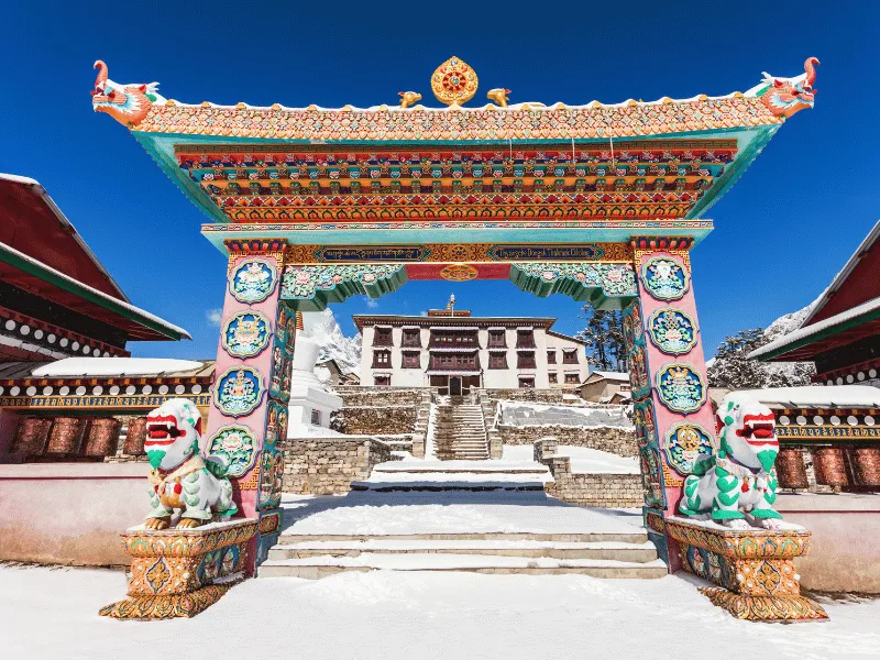Monastery gompa landing on a Nepal helicopter tour