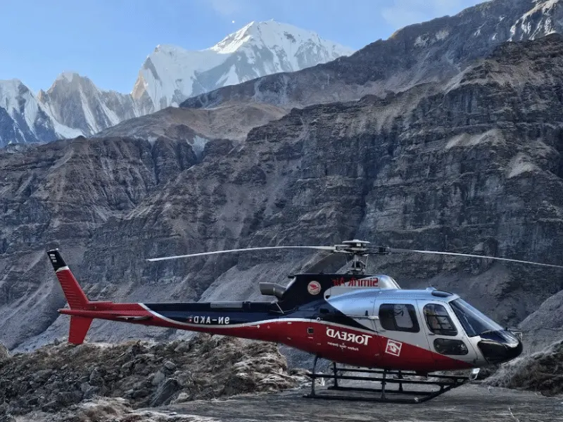 Helicopter Landing near mountain