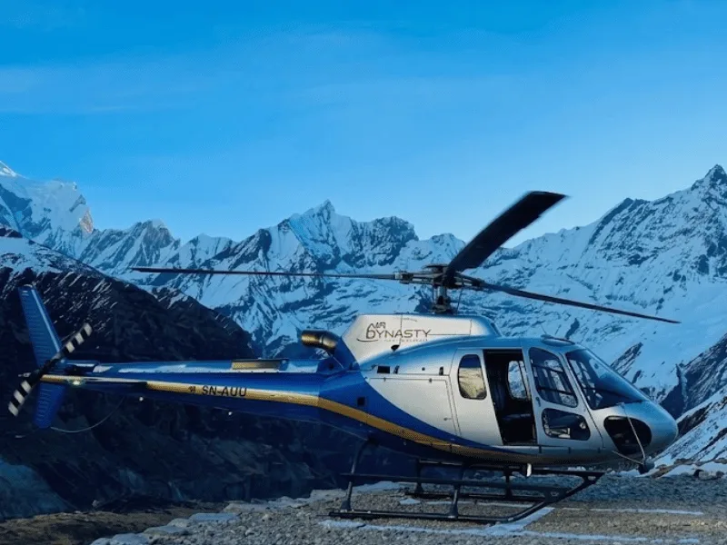 Annapurna Circuit trek with helicopter descent to Pokhara