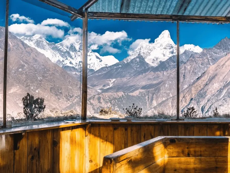 Hotel Everest View helicopter landing above the Khumbu