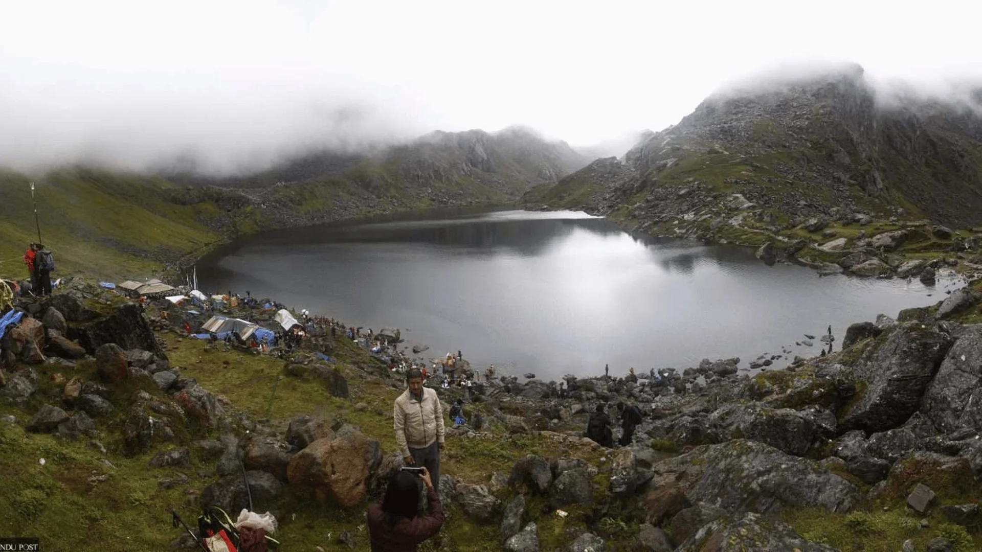 Pilgrimage festival crowds and helicopter blessing flights in Gosaikunda Nepal