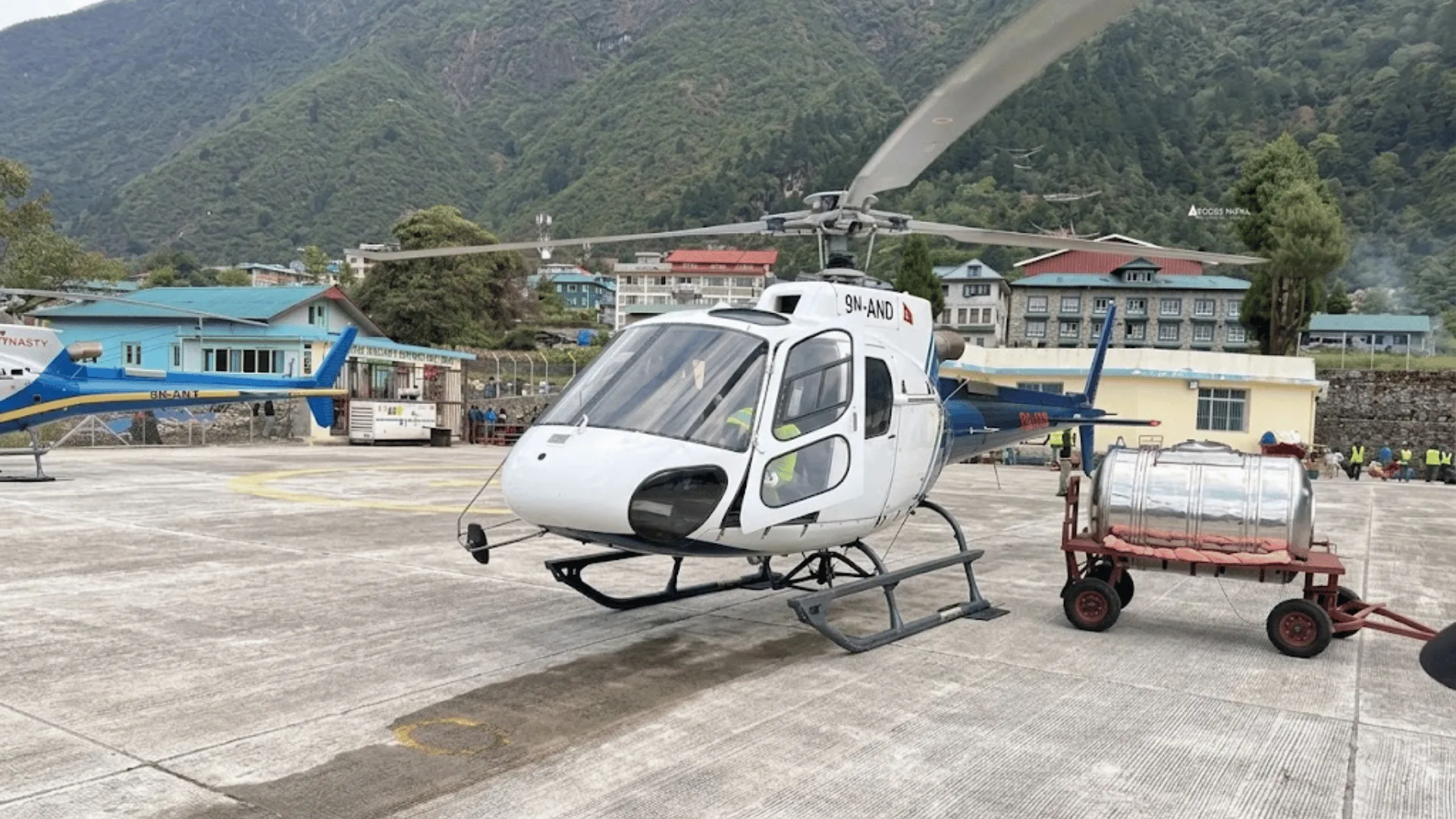 Refueling before a Nepal helicopter tour